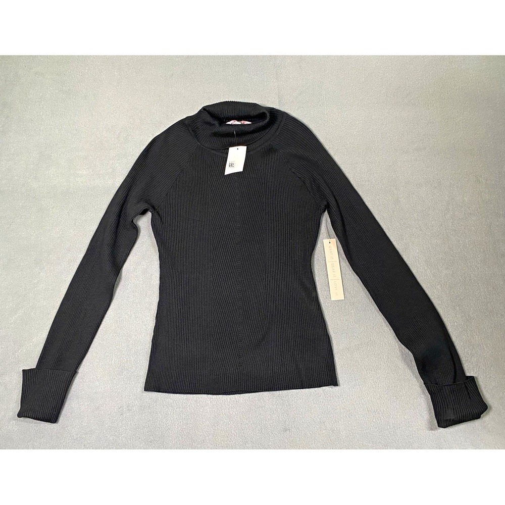 Crave Fame Women's S/M* Black Rib-Knit Turtleneck Pullover Has Blemishes